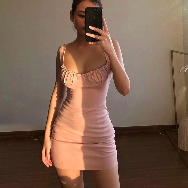 Wangscanis Female Sleeveless Low Chest Open Back Sexy Tight Slim Fit Dress