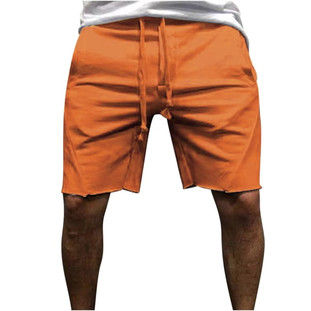 Yuzhih Men's Summer Shorts Casual Solid Color Drawstring Frayed Raw Hem Shorts Outdoors Workout Athletic Shorts