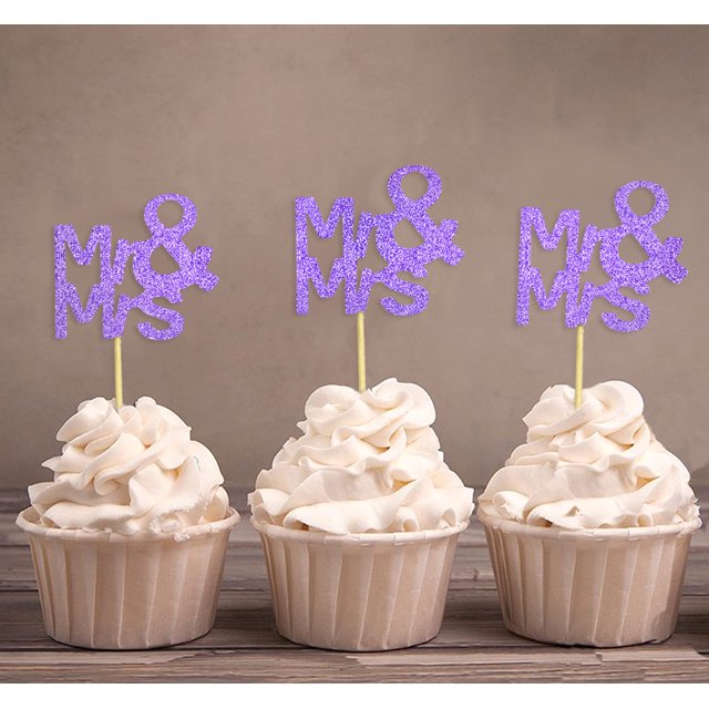 Darling Souvenir| Mr & Mrs Wedding Cupcake Toppers| Party Dessert Decorations - Pack Of 20