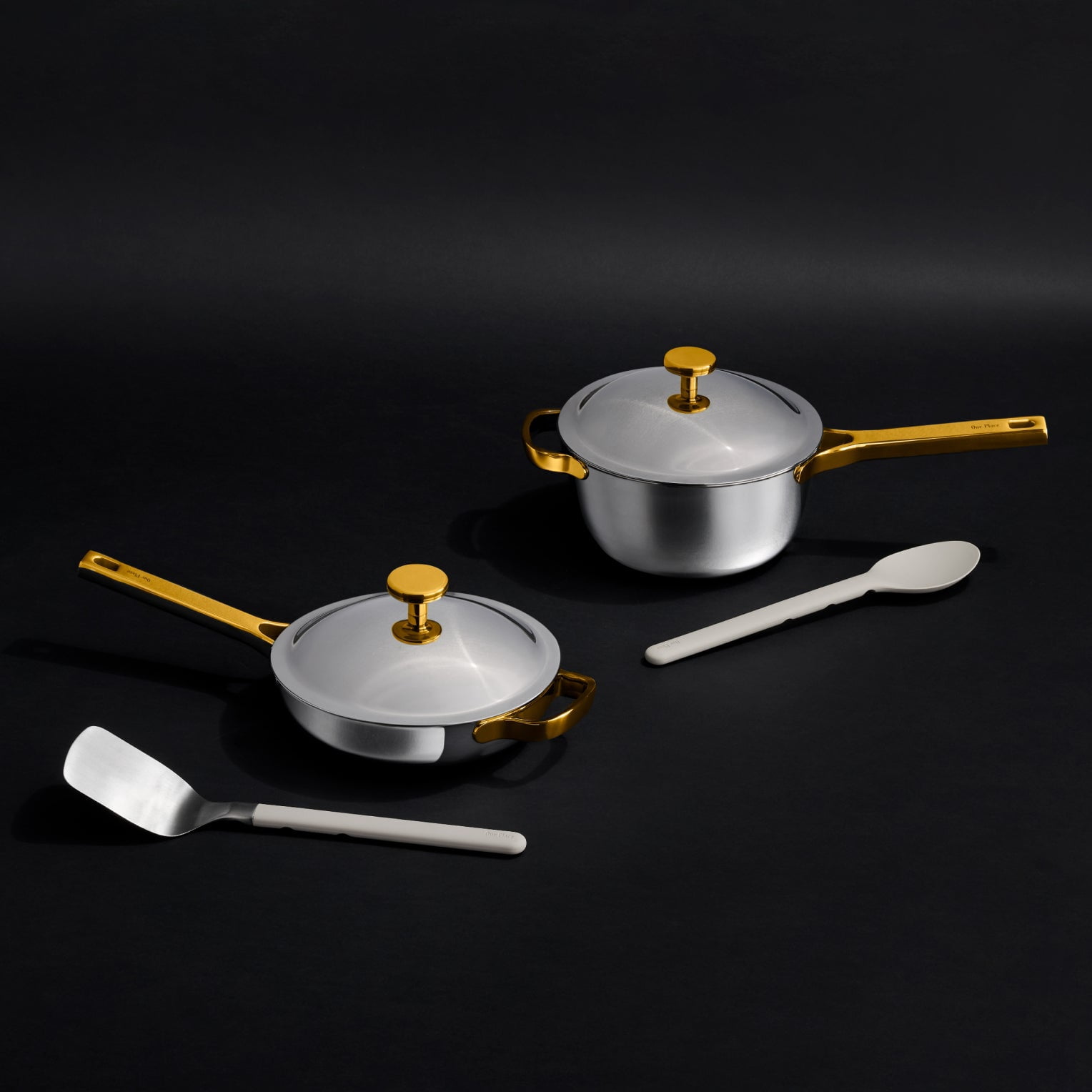 Our Place Titanium Pro Mini Cookware Duo (6 piece) A high performance pot and pan powered by titanium Gold/Chrome
