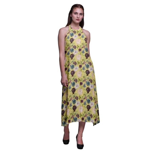 Bimba Robe Dos Nu à Col Licou pour Femmes, Tenue de Plage d'Été à Fleurs pour Fête - XX-Grand
