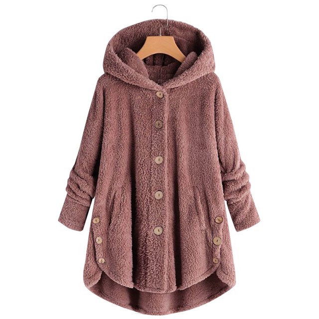 Womens Cardigan Plus Size Button Plush Tops Hooded Loose Cardigan Wool Coat Winter Jacket Navy Xl