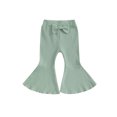 thumbnail image 1 of Kmbangi Kids Girl Flare Pants Solid Color Ribbed Elastic Bell Bottoms Trousers Bow Ruffle Pants for Toddler Baby, 1 of 8
