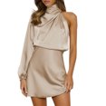 thumbnail image 1 of Kcodviy Robe à Manches Longues pour Femme, Grande Taille, Décontractée, Épaules Dégagées, Élégante, Unie, Satin, Robe Rétro, Robe de Cocktail Grande Taille, Robes, 1 of 6