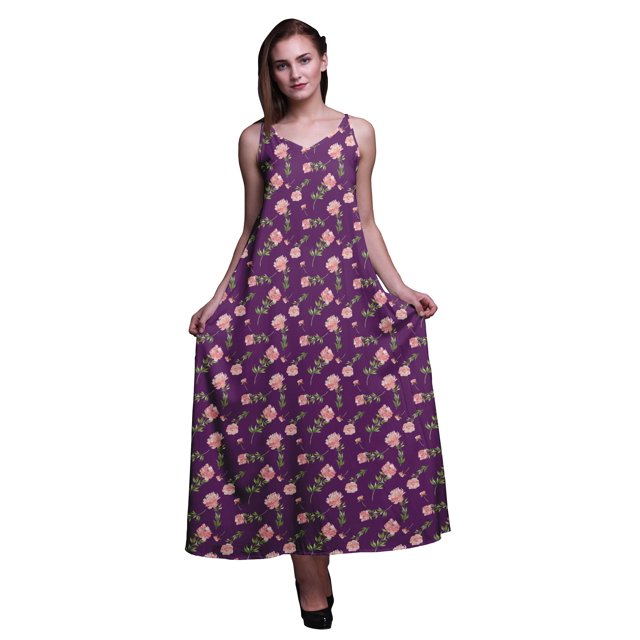 Bimba Rayon Floral Ladies Printed Backless Spaghetti Strap Long Maxi Evening Party Dress-XXX-Large