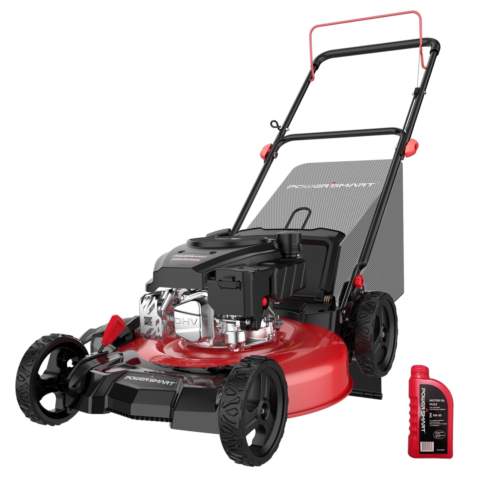 PowerSmart 144CC Engine Gas Push Lawn Mower, 21 inches Cutting Blade, 6-Position Height Adjustment