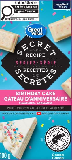 Chocolat blanc aromatisé au gâteau d’anniversaire Série Recettes Secrètes Great Value