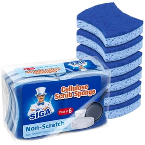MR. SIGA Non-Scratch Cellulose Scrub Sponge, Dual-Sided Dishwashing Sponge for Kitchen, 12 Pack