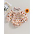 thumbnail image 4 of Faithtur Infant Baby Girl Spring Jumpsuit Set Cartoon Sun Print Off Shoulder Long Sleeve Romper + Bow Headband, 4 of 9