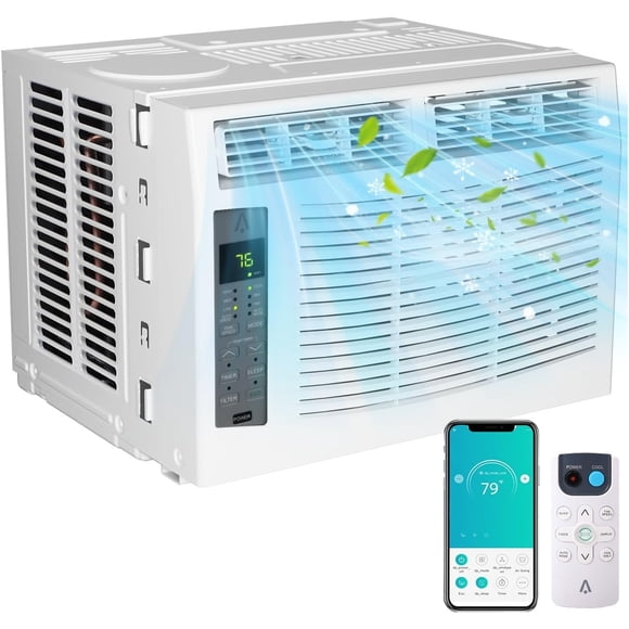 Ourlova 6000 BTU Window Air Conditioner WiFi Energy Saving Window AC Unit with Remote App Control Timer Function Easy Install Kit