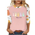 thumbnail image 2 of UPPADA T-Shirts de Pâques pour Femmes Bunny Rabbit T-Shirts à Imprimé d'Oeufs Manches 3/4 Col Rond T-Shirts d'Été Décontractés Mignons T-Shirts Graphiques Chandail Confortable Haut Rose, TG, 2 of 5