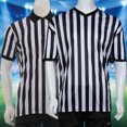 thumbnail image 2 of Court Uniform Striped Shape Short Sleeve V-neck Sweat Absorption Anti-Deformed Referee Wearing Polyester Fiber Sporting Goods Collared Referee Shirt for Sports, 2 of 7