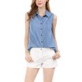thumbnail image 2 of INSPIRE CHIC Chemise Sans Manches à Col Pointu à Simple Boutonnage pour Femme TP Bleu, 2 of 8