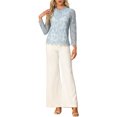 thumbnail image 2 of INSPIRE CHIC Women's Lace Top Long Sleeve Ruffled Neck Peplum Hem Floral Dressy Blouse M Blue, 2 of 8