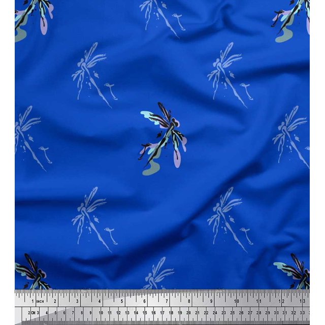 Soimoi polyester Crepe Fabric Dragonfly & Texture Print Sewing Fabric Yard 42 Inch Wide