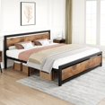 thumbnail image 3 of Bingirl Full Size Industrial Bed Platform with Headboard, Easy to Assemble, Retro Brown Mattress Frame without Box Spring, 3 of 6