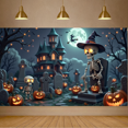 thumbnail image 2 of Spooky Scene Halloween Banner Gothic Theme Pumpkin Lantern Skeleton Design Cemetery Setting for Halloween Party Event Decor, 2 of 5