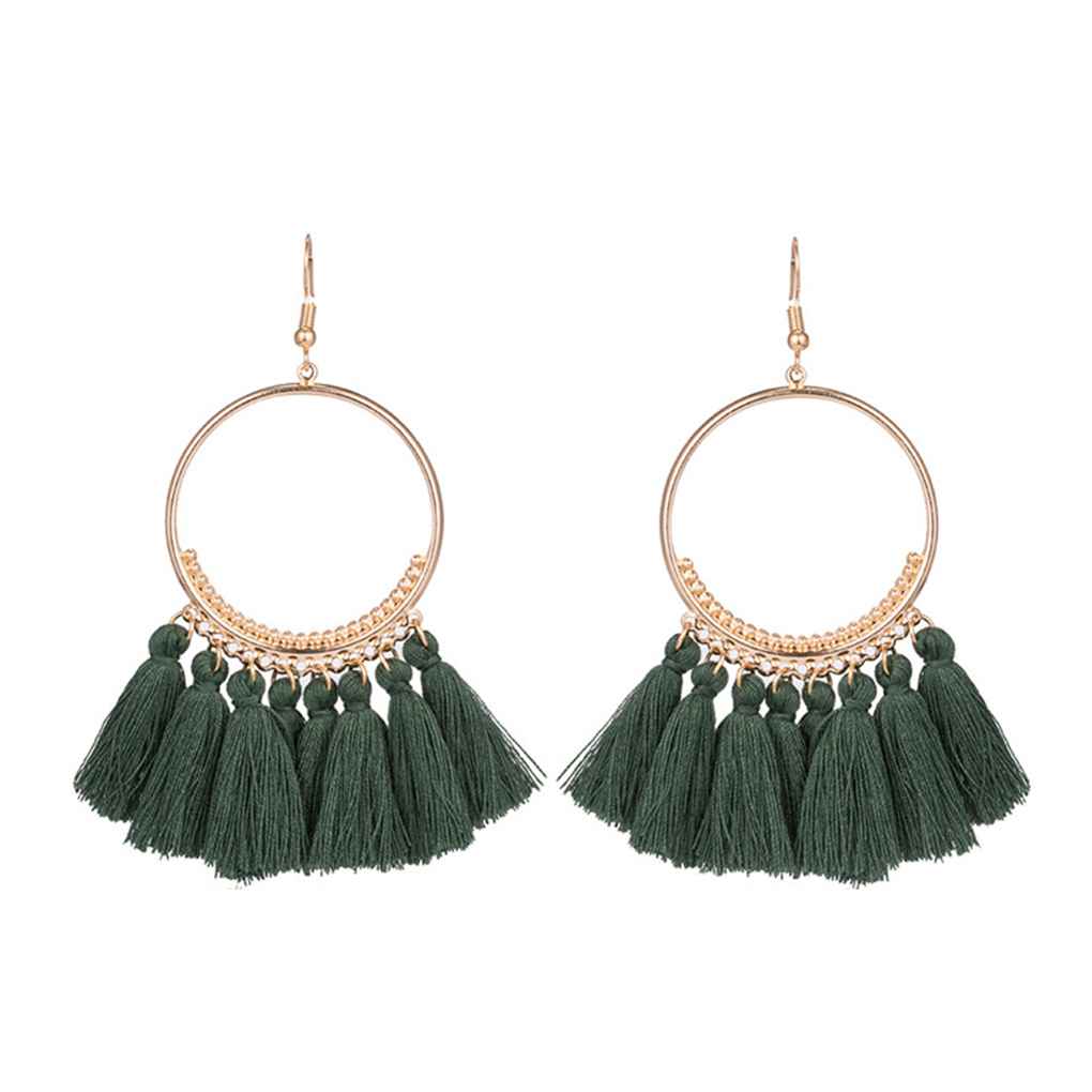 Women Fashion Bohemian Ethnic Fringed Tassel Earrings Golden Round ...