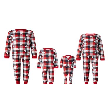 Family Christmas Pajamas Matching Sets Long Sleeve Plaid Cartoon Santa Tops+Long Pants for Holiday  Party