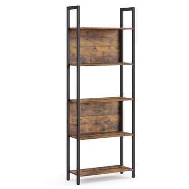 VASAGLE 5-Tier Bookshelf, Book Shelf, Industrial Bookcase, with Steel Frame, for Living Room, Home Office, Bedroom, 24 x 62 x 165 cm, Rustic Brown and Ink Black