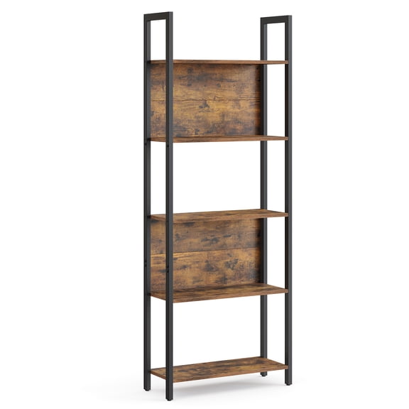 VASAGLE Bibliothèque à 5 Niveaux, Étagère à Livres, Bibliothèque Industrielle, avec Cadre en Acier, pour Salon, Bureau à Domicile, Chambre, 24 x 62 x 165 cm, Brun Rustique et Noir Encre