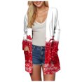 thumbnail image 1 of WUANDIXFA Chandails pour Femmes Cardigans Femmes Cardigan à Imprimé de Noël avec Poche Cardigan à Manches Longues Longueur Midi Cardigan Décontracté Blanc, TG, 1 of 6