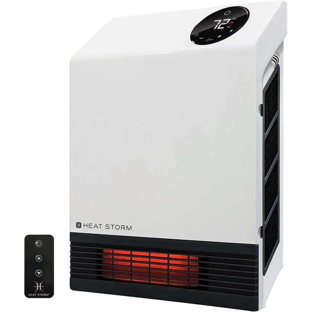Heat Storm HS-1000-WX de Luxe Chauffage Mural Blanc avec base Ventilée Noire Affichant des Ampoules à quartz Infrarouge Lumineuses, Ensemble d'Affichage du thermostat Numérique à 72 °F et Télécommande Noire, Conçu pour un Montage Mural Gain de Place dans les Petites Pièces.