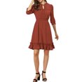 thumbnail image 2 of INSPIRE CHIC Juniors Layered Ruffle Hem 3/4 Sleeves Smocked A-Line Chiffon Dress, 2 of 6