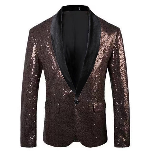 Coffee Mens Jackets Blazers Outfit for Mens Work Office Formal Prom Party Evening Elegant Rave Sequin Sparkle Glitter Basic Fall Winter Blazers Button 2025 L