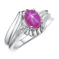 thumbnail image 3 of RYLOS Rings for Women Sterling Silver Swirl Z Ring 7X5MM Oval Gemstone &  Diamond Rings July Star Ruby Jewelry Size 5, 3 of 7