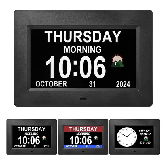 Memwake Multifunctional Large-Screen Digital Alarm Clock for 2026 World Cup,for Alzheimer's Patients with Date and Day of Week,Multiple Display Modes,7-inch Black