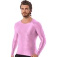 thumbnail image 3 of Jhaoyu Men's Glossy Long Sleeve Compression Shirts Athletic Workout Sports Rash Guard Undershirt Pink L, 3 of 6