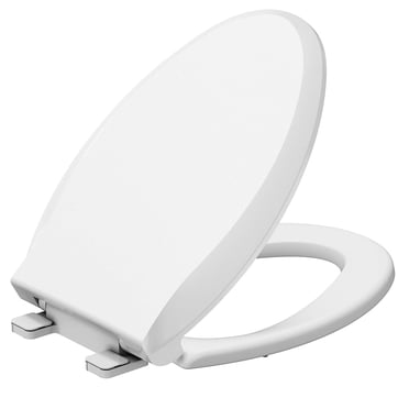 Towallmark Siège de Toilette, Fermeture Lente, Siège de Toilette Allongé en Bois Émaillé Blanc, Réglable et Ne Se Desserre Jamais, Siège de Toilette 17 Pouces