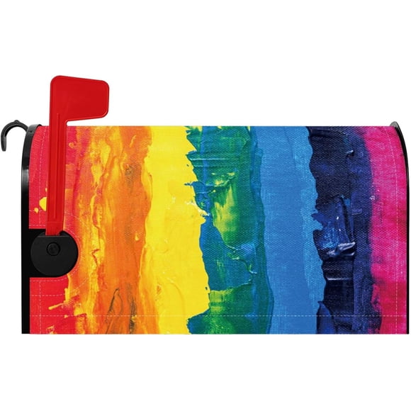 Housse de Boîte aux Lettres Arc-en-Ciel Abstraite Rayures Colorées Grunge Housses de Boîte aux Lettres Magnétiques Style Moderne Rustique Campagnard pour Jardin Cour Décorations de Maison Housse de Boîte aux Lettres Format Standard 21x18 Pouces