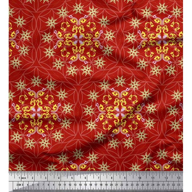 Soimoi Poly Georgette Fabric Moroccan Damask Print Fabric by The Yard 52 Inch Wide