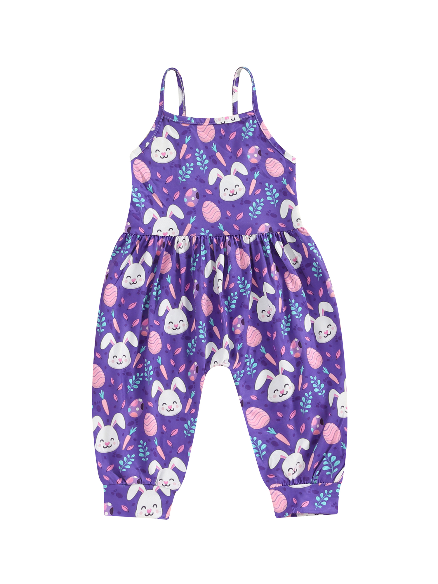 Gupgi 1-6Y Kids Girls Easter Jumpsuits Toddler Strap Sleeveless Rabbit Print Suspender Pants with Pockets