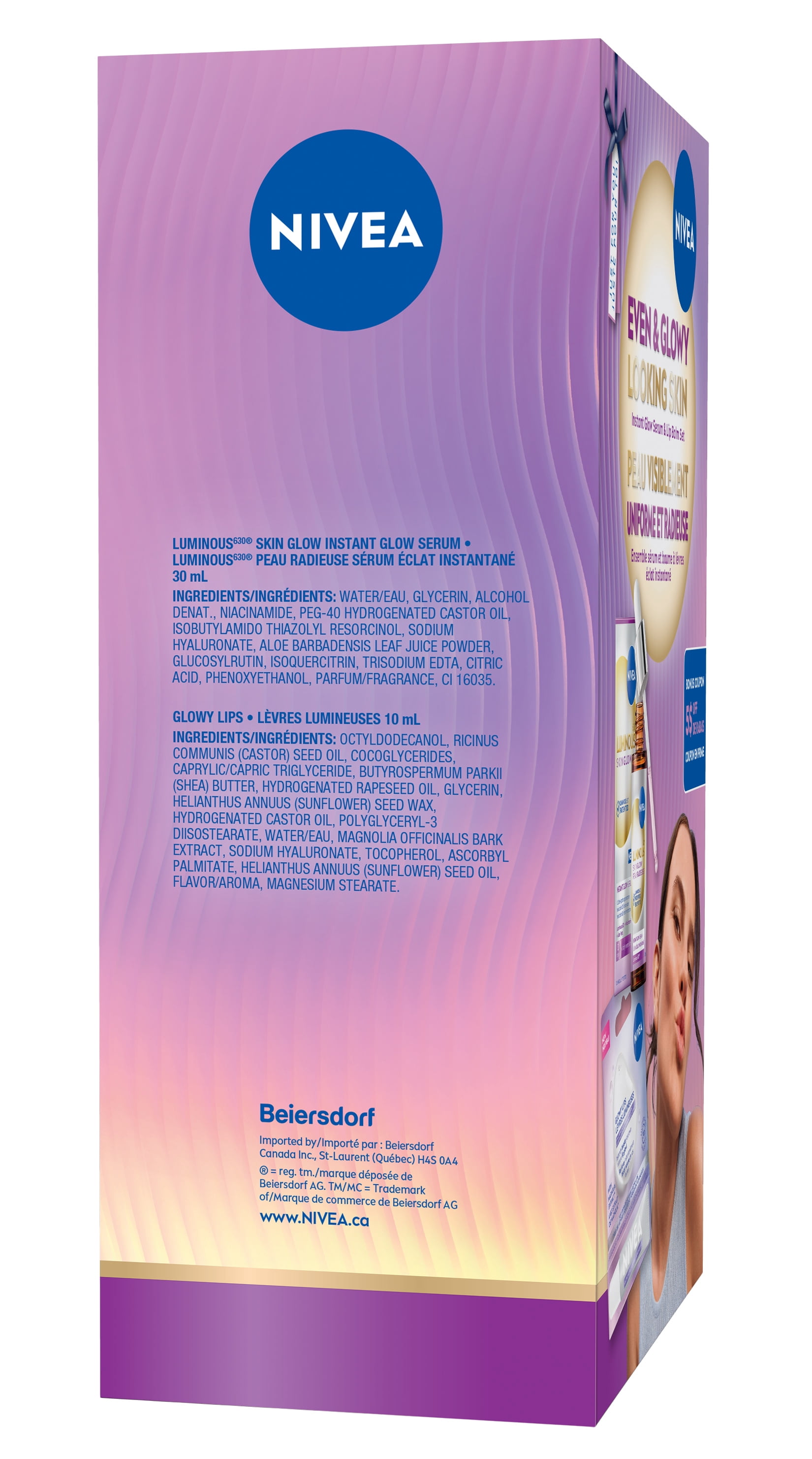 NIVEA Luminous Glow Lip Balm & Face Serum Gift Set for Her, 2-Piece