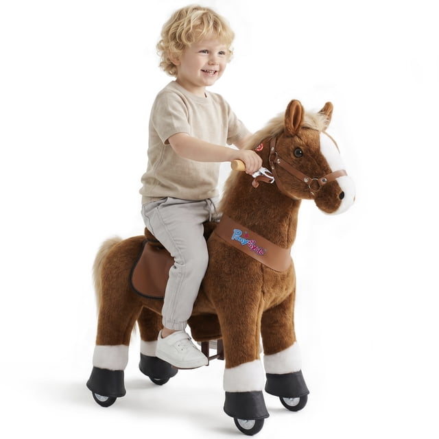 PonyCycle Ride-On Horse Toy for Kids, Plush Riding Pony with Sound & Hand Brake, Kid-Powered, Ages 3–4, Brown, Ux324