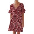 thumbnail image 2 of Liquidation d'Été 2025! Robe pour Femme Grande Taille, Liquidation de Robes d'Été pour Femmes, Robe d'Été Décontractée pour Femme Douce et Mignonne à Col en V avec Poches Imprimée à Manches Courtes à Volants, 2 of 4
