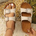 thumbnail image 4 of Women's Slide Platform Sandals Glitter Rhinestone Wide Width Dress Sandals Buckle Strap Non Slip Walking Shoes Beige Size 7.5, 4 of 5