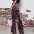 thumbnail image 3 of AherBiu Women's High Waisted Velour Bell Bottom Pants, Solid Color, Small US: 4, 3 of 7