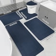 thumbnail image 4 of Maplenight 5-Pieces Large Bathroom Rug Set with Toilet Cover - Soft Velvet Fleece, Non-Slip, Water Absorbent, Washable, Modern Style Blue, 4 of 7