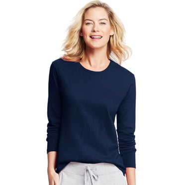 Hanes T-Shirt à Manches Longues à Col Ras du Cou pour Femmes, m, Marine