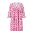 thumbnail image 4 of Pisexur Robe d'Été Décontractée pour Femme Manches 3/4 Tunique de Soirée Évasée Décontractée Col en V Boho Imprimé Cachemire Bordure en Dentelle Robe Midi Col en V Vêtements Boho, 4 of 5