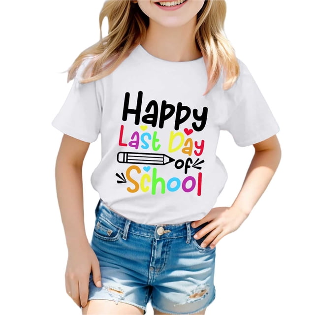 PMVFHDE T-Shirts Mignons pour Fille T-Shirt à Col Rond Imprimé à Manches Courtes pour Garçons et Filles Blanc, 5-6 Ans