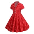 thumbnail image 3 of Zwiiyzr Robe Vintage des Années 1950 pour Filles de 3 à 8 Ans, Été, Rétro, à Pois, Boutonnée, Manches Courtes, Col en V, Rouge, 3 of 4