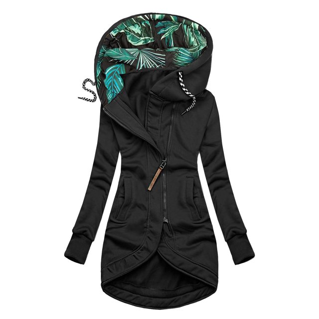 Kcodviy Women's Solid Mid-Length Printed Warm Womens Sweaters Hooded Coat Drawstring Jacket Curling Jacket Slim Outwear with Pockets