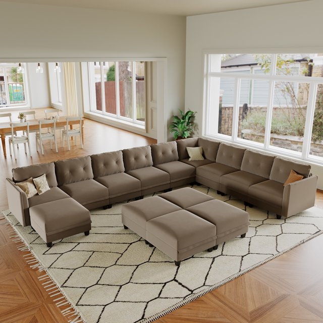 LLappuil Canapé Sectionnel Modulaire, Canapé Sectionnel Modulaire Surdimensionné 14 Places avec Rangement, Canapé en Velours Imperméable et Anti-Rayures pour Salon