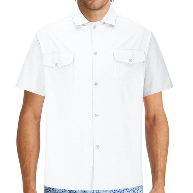 cfhntfmh Short Sleeve Shirts for Men Button down Summer Casual Collared V Neck Tops Solid Color Beach Blouses