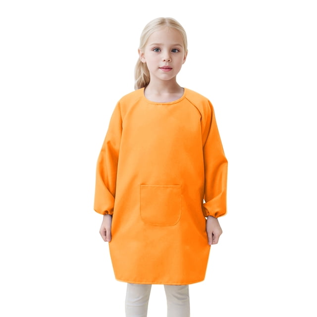 WEIYLL Aprons for Girls Smock Pocket Painting Smocks Long Sleeve Solid Color Tops Clothes for 8-12 Years